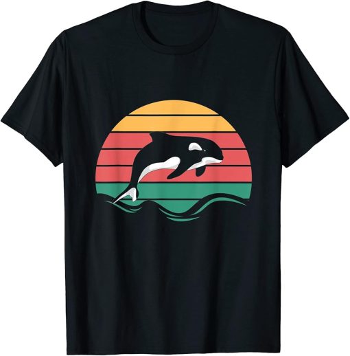 Beach Sunset Killer Whale Ocean Animal Lover Gift Retro Orca T-Shirt