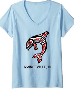 Womens Princeville HI Native Aboriginal Orca Killer Whales V-Neck T-Shirt