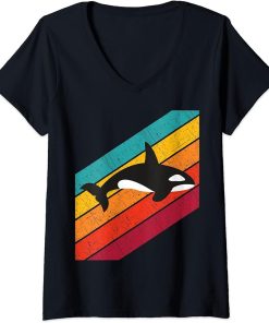 Womens Orca Retro Vintage Style Killer Whale V-Neck T-Shirt